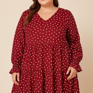 Wusifie Size 2x Polka Dot V-Neck Long Sleeve Dress